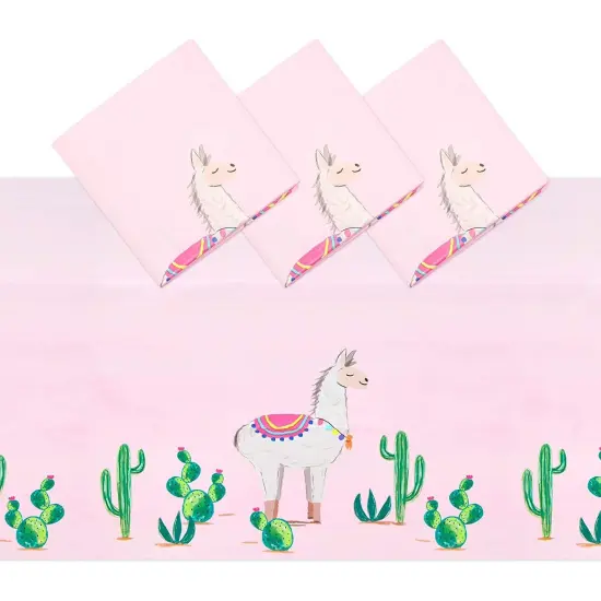 Pink Plastic Tablecloth for Llama Birthday Party (54 x 108 in, 3 Pack) {1}