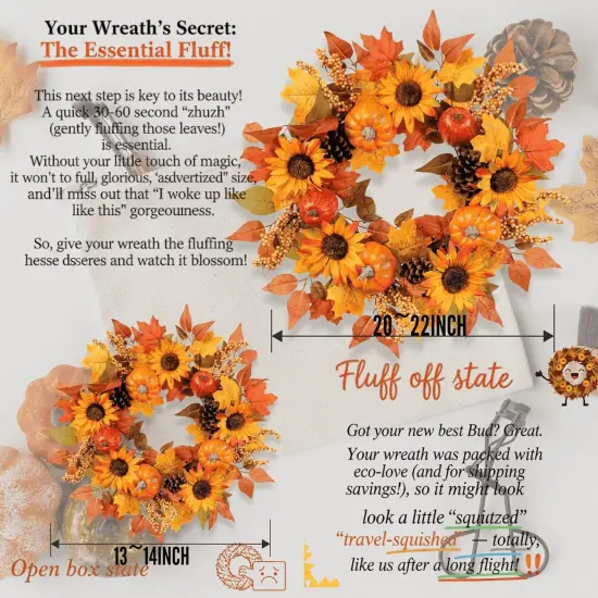 Sunflowers Pumpkins Pinecones and Berries Fall Wreath {4}