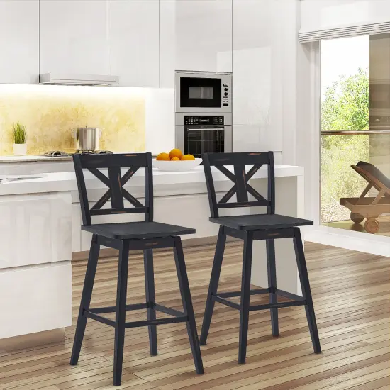 Costway Set of 2 Bar Stools Swivel Pub Height Chairs w/ Rubber Wood Legs White\Black {9}