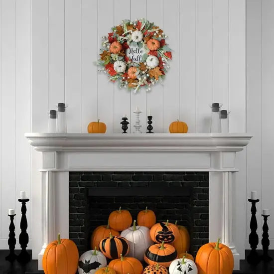 Autumn Maples Leaf Pumpkin Berry Fall Wreath {4}
