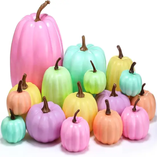 16 Pcs Halloween Fake Pumpkins Decor Fall Colorful {1}