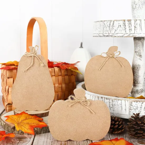 6Pcs Fall Pumpkin Wooden Cutouts with Ropes 3 Design Unfinished Pumpkin {5}