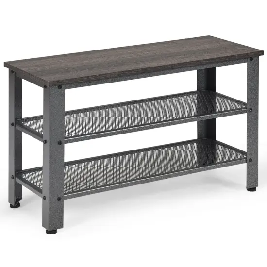 3-Tier Shoe Rack，Industrial Shoe Bench with Storage Shelves for LivingRoom Grey {1}