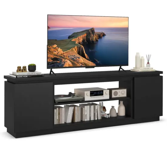 Costway Fireplace TV Stand for TVs up to 80" with Electric Fireplace 3 Adjustable Shelves Black/White {7}