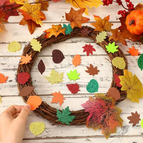 600Pcs Fall Thanksgiving Glitter Maple Leaves -Multicoloured {2}