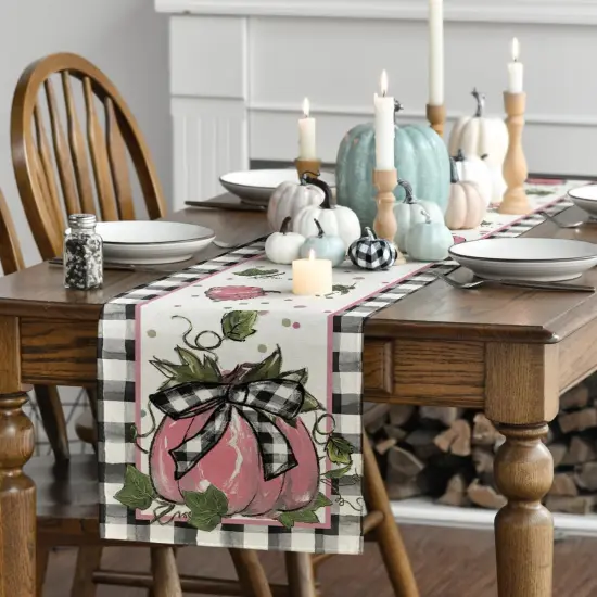 Pink Pumpkin Bowknot Buffalo Plaid 210 GSM {3}