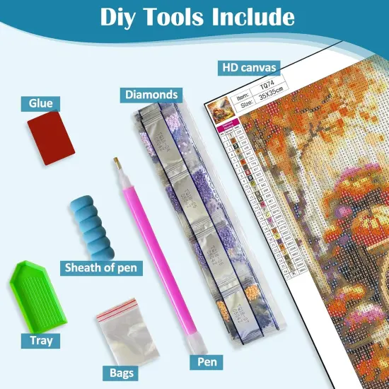 13.8x13.8 Inch - Fall Pumpkin Cart House Diamond Painting Kits for Adults {5}