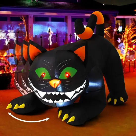 GOOSH 6 FT Halloween Inflatables Black Cat Blow Up Yard Large Cat with Moving Head and Built-in LEDs {1}