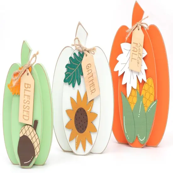 3Pcs Fall Pumpkin Wooden Signs {1}