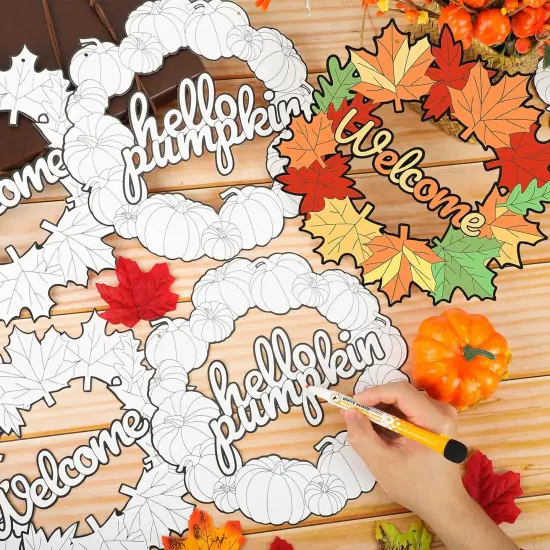 24 Pcs Fall Coloring Wreath Crafts for Kid {3}