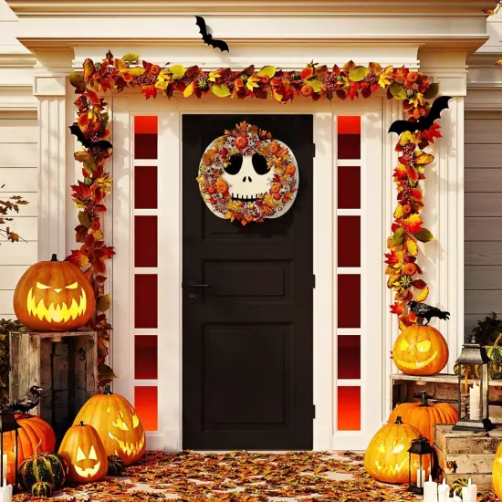 5 Pieces 11.6 Inch Thanksgiving Unfinished Wood Pumpkin Cutout with 80Pcs Fake Maple Leaves {4}