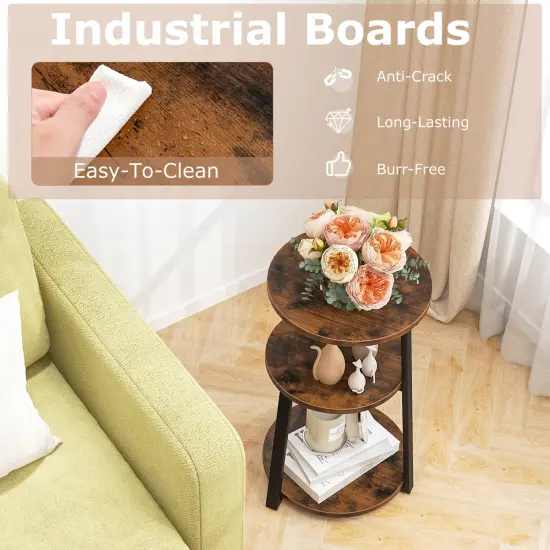 Costway 1/2 PCS 3-Tier Round Side Table with Metal Frame & Adjustable Foot Pads Nightstand {6}