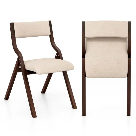 Costway Folding Dining Chair Set of 2 Wooden Upholstered Modern Linen Fabric Padded Seat {7}
