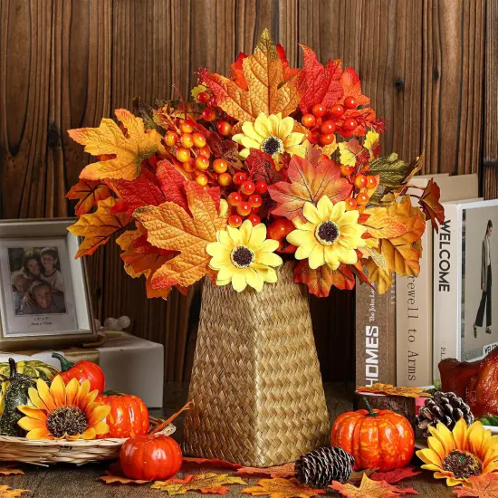 16 Pcs Artificial Fall Flowers Maple Table Centerpiece {2}