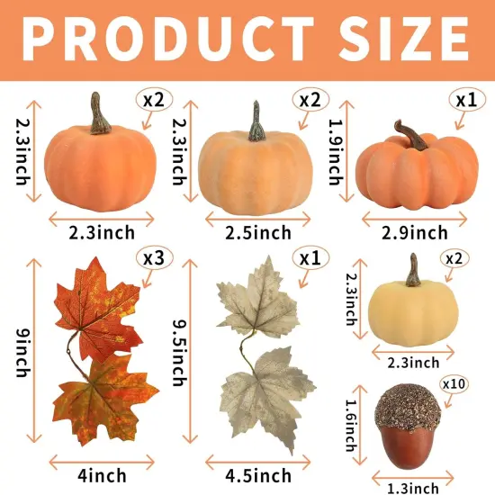 21Pcs Fake Pumpkins Fall Thanksgiving Decorations {2}