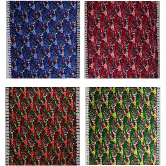 72" L x 45" W Split Leaf Banana Leaf Rayon Sarong with Fringes Red/Gray {2}