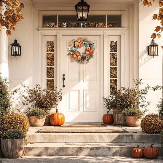 18'' Fall Wreaths with Lights Pumpkin {4}