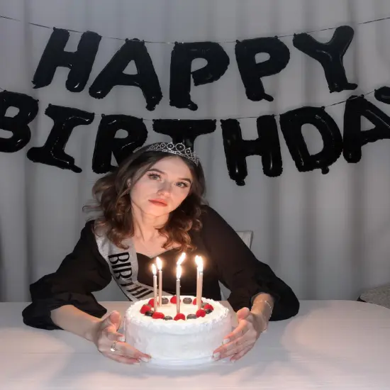 Black Happy Birthday Banner Foil Balloons {5}