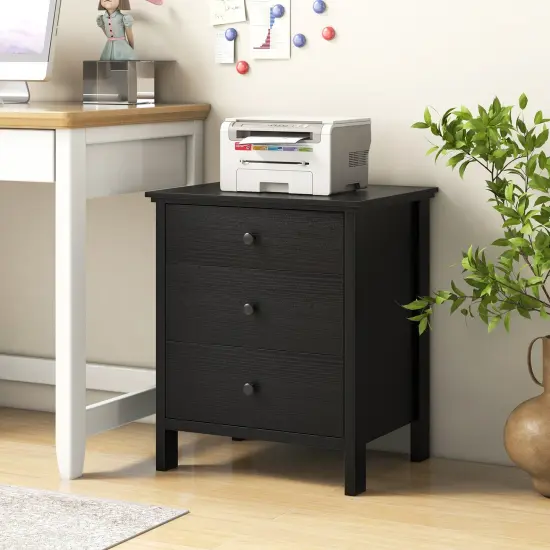 Costway Nightstand Beside End Side Table Accent Table Organizer W/3 Drawers Black {5}