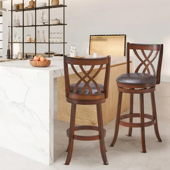 Costway Set of 2 Swivel Bar Stools Bar Height Dining Pub Chairs withRubber Wood Legs {2}