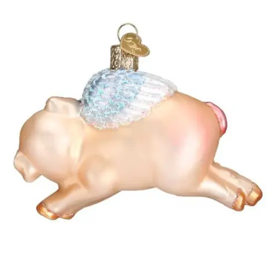 Old World Christmas 3.0 Inch Flying Pig Christmas Tree Ornament , Ornament Hog Wings Porkopolis Beige {2}