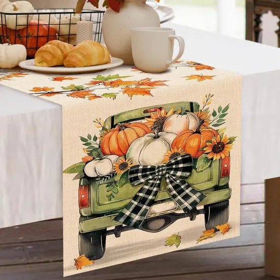 Fall Green Truck Pumpkin Dining Table Runner {5}