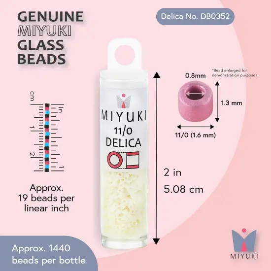 Miyuki Delica Seed Beads &ndash; Size 11/0 (1.6 mm), DB0352, Matte Opaque Glazed Luster Ivory, 7.2 g, Approx. 1440 Beads, Made in Japan {3}