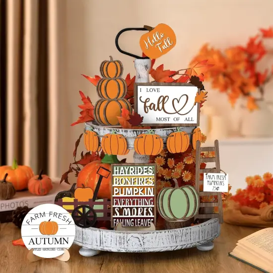 15 Pcs Fall Tiered Tray Decor Set Fall Decorations(Harvest) {4}