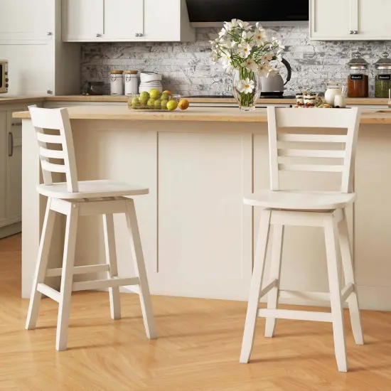 Costway 2 PCS 24.5" Counter Height Bar Chairs Swivel Bar Stools with Hollow Backrest Brown/White {4}