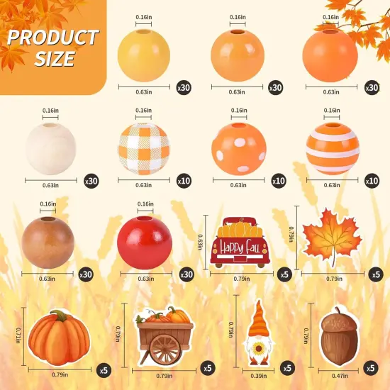 240 Pieces Fall Wooden Beads Thanksgiving Orange Craft Wood Beads {2}