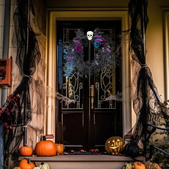 Halloween Skull Wreath with Lights {3}