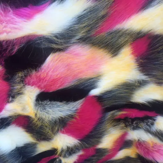 1 Yard Fuchsia Multi Color Jacquard Shaggy Faux Fur Fabric for Apparel and Decor 58/60 Inch Width {1}