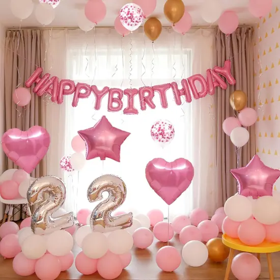 Happy Birthday Balloons Banner - 30 Pcs Pink {3}