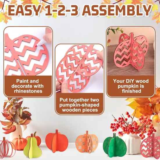 12Set 3D Pumpkin Wood Crafts to Paint, Thanksgiving Pumpkin Wood DIY {3}