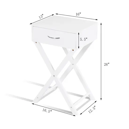 Costway Nightstand X-Shape Drawer Accent side End Table Modern Home Furniture White {2}