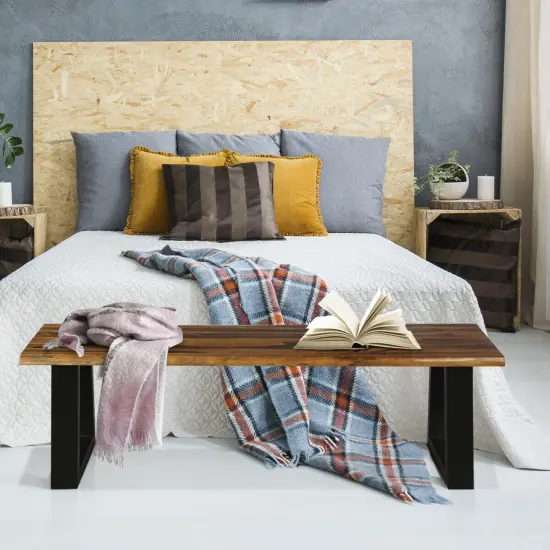 Costway 2 PCS Solid Acacia Wood Patio Bench Dining Bench Outdoor W/Rustic Metal Legs {5}