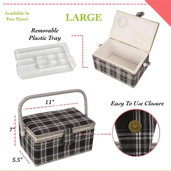 Sewing Storage Box &ndash; Medium Organizer with Tray, Pin Cushion & Pocket (11" x 7") {3}
