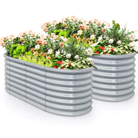 Costway 2 PCS Raised Garden Bed Kit Planter Raised Garden Boxes Outdoor 65" x 32" x 24" Gray/Silver {7}