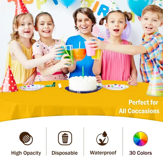 Exquisite Disposable Round Plastic Tablecloths &ndash; 12 Pack 84" Disposable Table Cloths &ndash; Indoor/Outdoor Party Tablecloth &ndash; Round Plastic Table Cover for Events & Party Supplies Yellow {4}