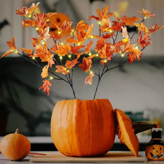32IN 32LED Lighted Willow Twig Branch, Maple Leaf, Built-in Timer, USB Plug-in and Battery Powered, D&eacute;cor for Home, Festival, Party, Christmas, Night Light {1}