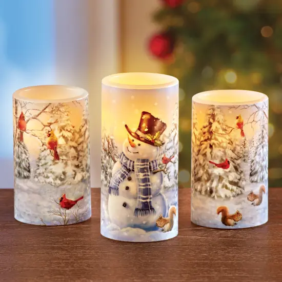Collections Etc Smiling Snowman LED Lighted Flameless Candle - Set of 3 {1}