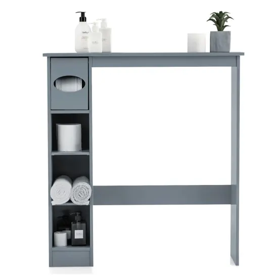 Costway Wooden Over the Toilet Storage Cabinet Bathroom Space Saver w/Paper Holder Grey\White {7}