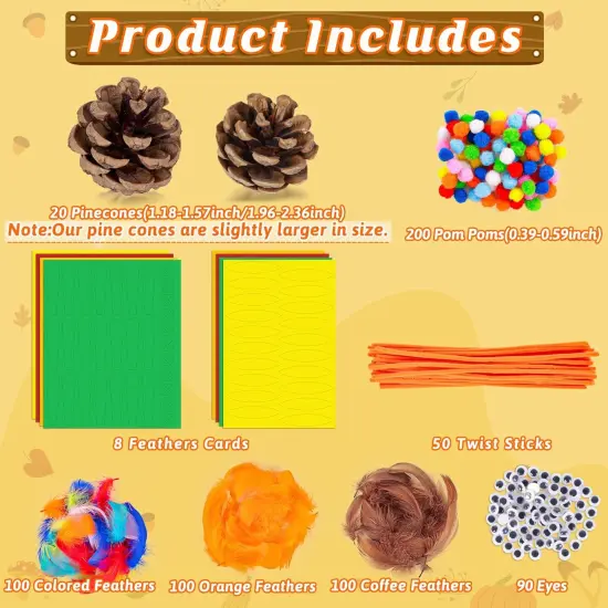20 Sets Thanksgiving Turkey Craft Kit for Kids - Fall Pinecones {2}