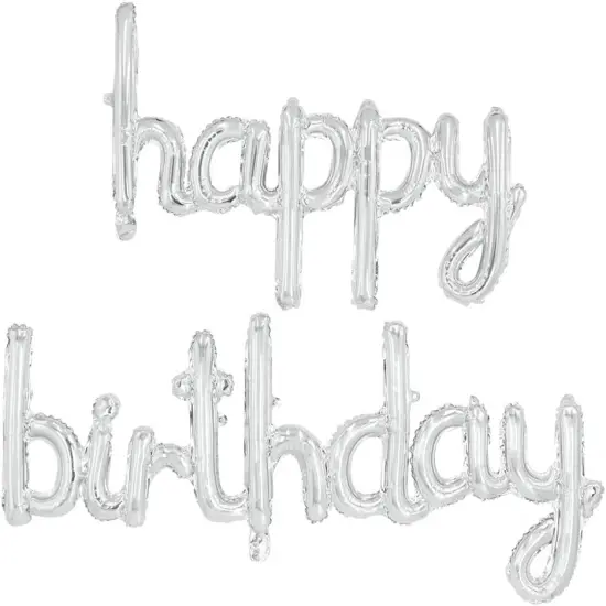 Silver Happy Birthday Balloon Banner {1}