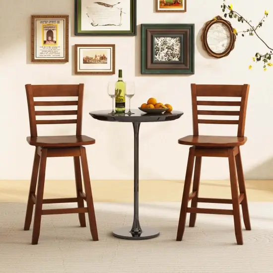 Costway 2 PCS 24.5" Counter Height Bar Chairs Swivel Bar Stools with Hollow Backrest Brown/White {9}