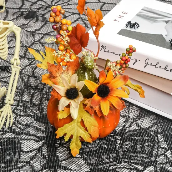 Mini Artificial Pumpkin with Flower and Maple Leaf Outdoor Halloween {5}