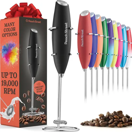 Powerful Handheld Milk Frother, Mini Milk Frother Wand, Battery Operated Stainless Steel Drink Mixer - Milk Frother Stand for Milk Coffee, Lattes, Cappuccino, Frappe, Matcha, Hot Chocolate {1}