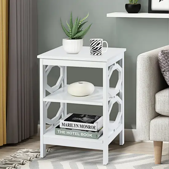 Costway 3-tier Nightstand Sofa Side End Accent Table Storage Display Shelf White\Black\Espresso\Grey {9}