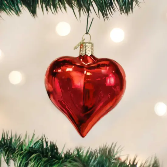 Old World Christmas 3.0 Inch Large Shiny Heart Valentine Tree Ornament , Ornament Valentines Love Red {3}