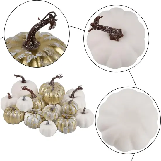 16 Pcs Golden and White Pumpkins Fall Table Mantle {2}